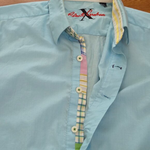 Robert Graham Shirt Men's Small Aqua Blue Long Sleeve Flip Cuff Button Up - Picture 8 of 13